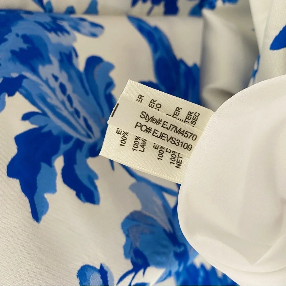 NWT Eliza J Jacquard Creamy White and Blue Floral Pleated Gown, Size 2 - Picture 15 of 16